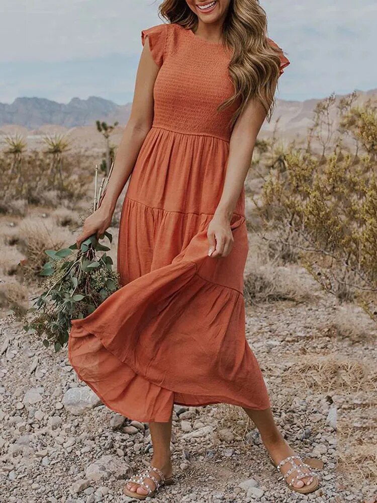 Women's Smocked Midi Dress - VibreMode