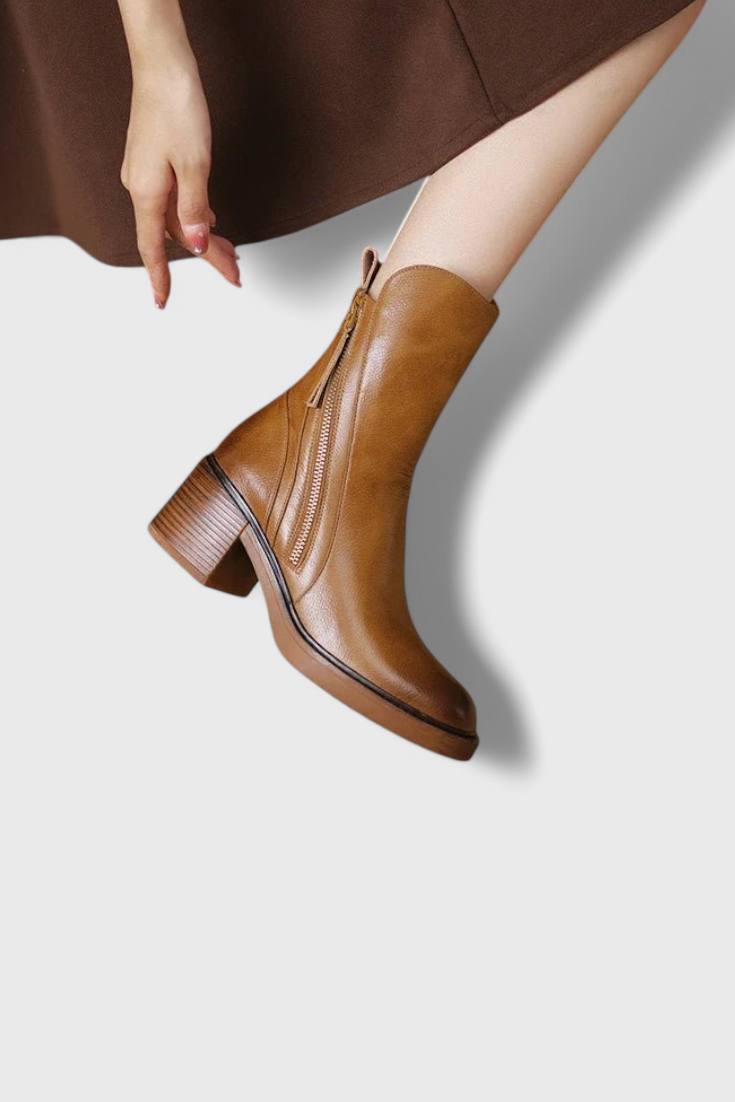 Women's Block Heel Boots Side Zip