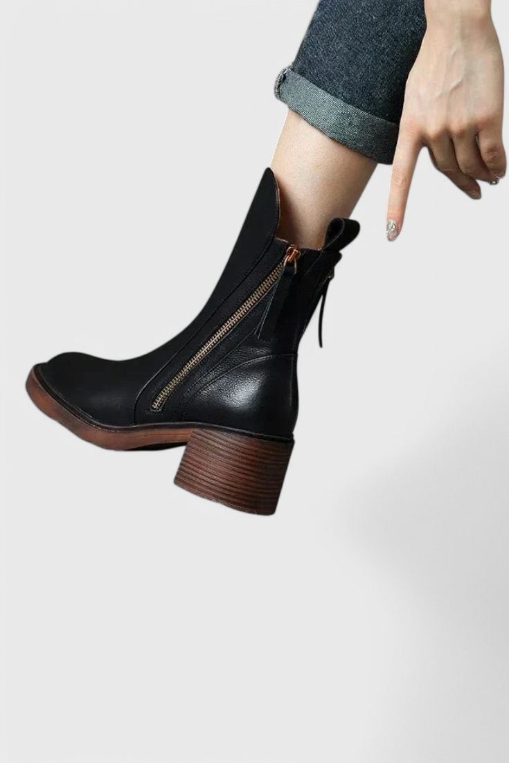 Women's Ankle Boots Block Heel Rear Zipper Style
