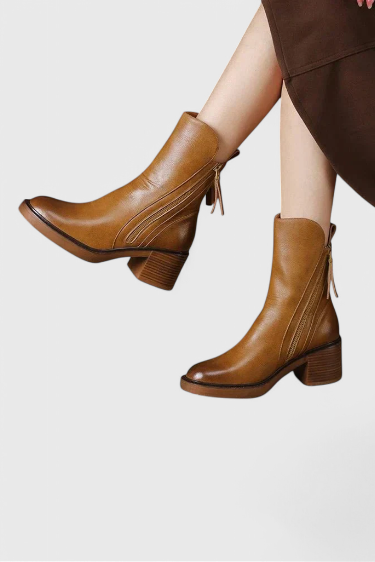 Women's Ankle Boots Block Heel Rear Zipper Style