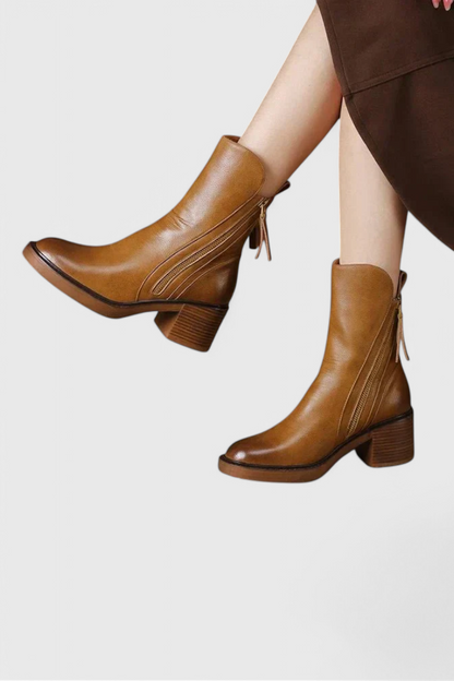 Women's Ankle Boots Block Heel Rear Zipper Style