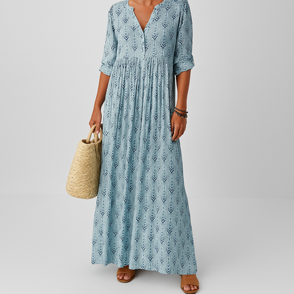 Women's Maxi Dress Roll-Up Sleeves - VibreMode