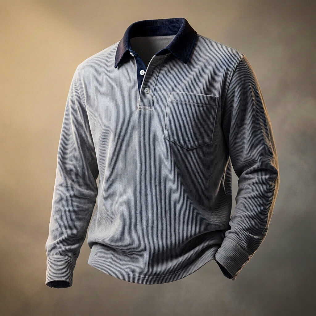 Rugged Textured Long Sleeve Polo Shirt