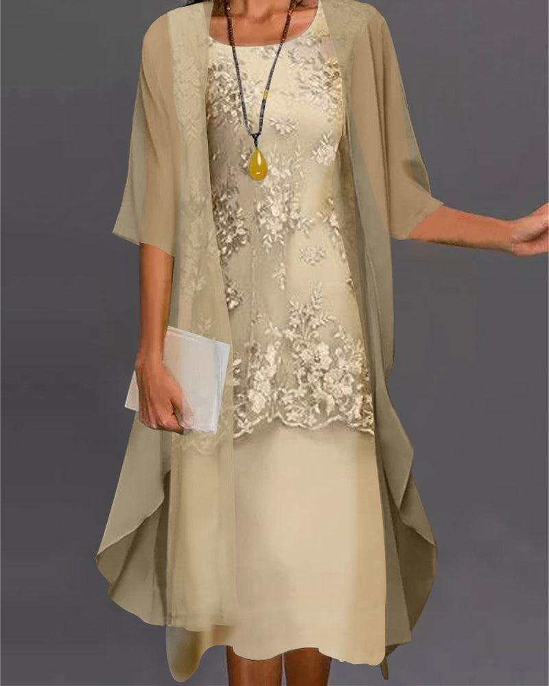 Women's A-Line Midi Dress Cardigan Set - VibreMode