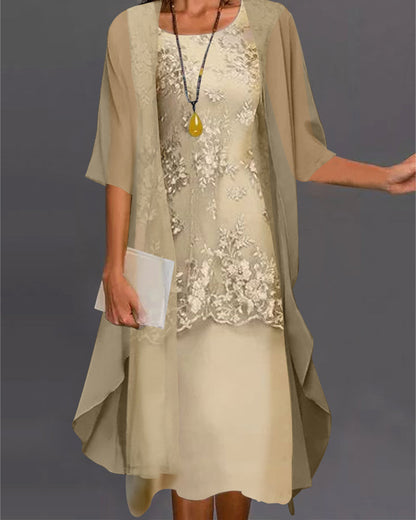 Women's A-Line Midi Dress Cardigan Set - VibreMode