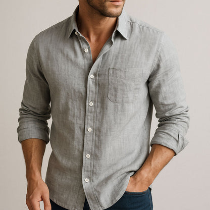 Men's Long Sleeve Woven Shirt Spread Collar Button Front