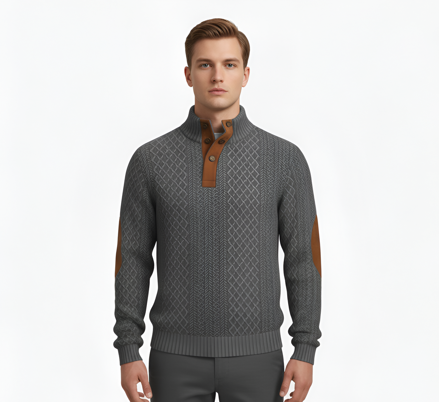 Men's Quilted Knit Sweater Stand Collar