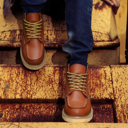 Men's Moc Toe Boots Lace-Up Rugged Sole Brown