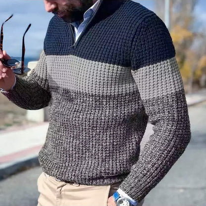 Multicolored Patterned Zip Up Sweater - VibreMode