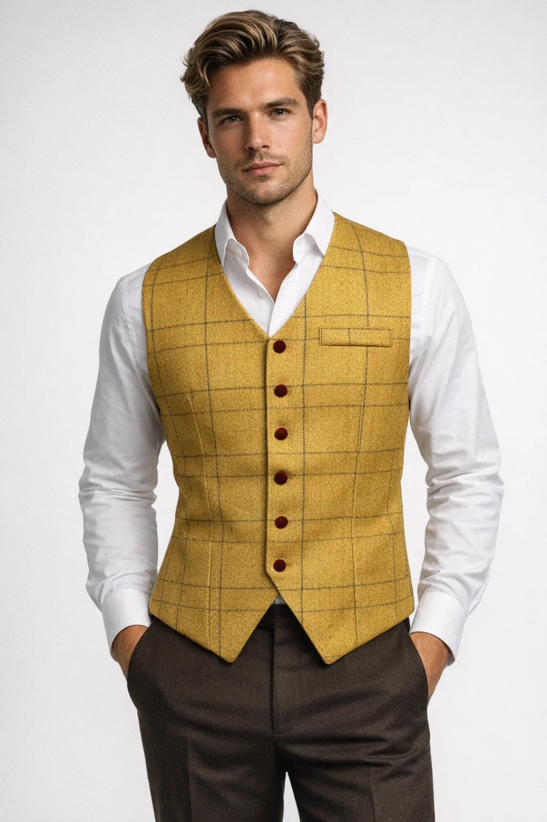 Men's Checked Vest Button Front - VibreMode