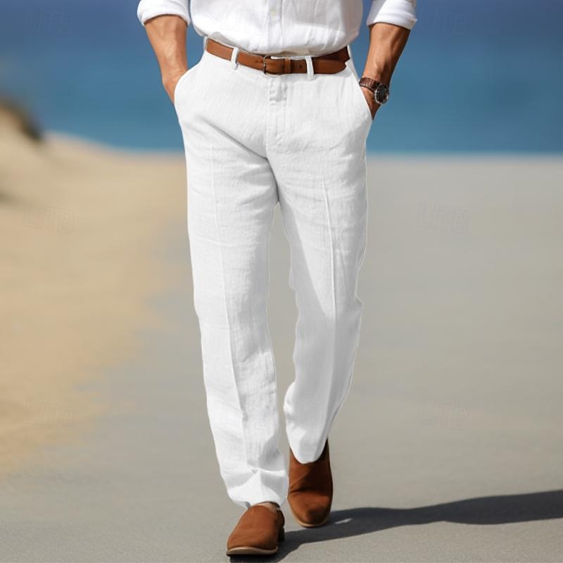 Men's Straight Leg Pants Cotton Belt Loops Side Pockets