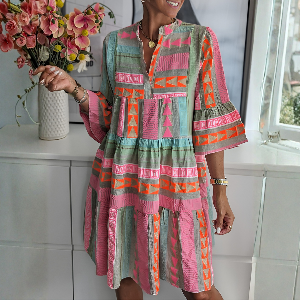 Women's Boho Midi Dress Loose Fit - VibreMode