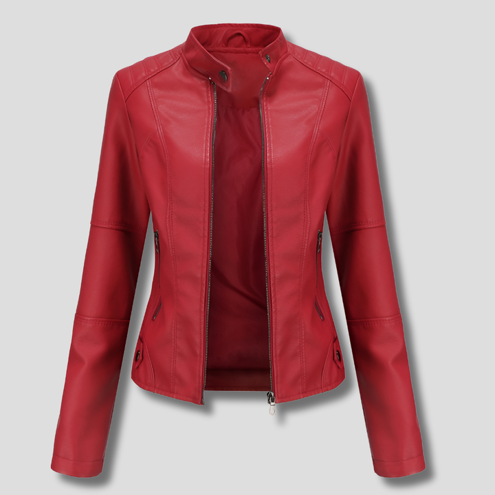 Women's Leather Moto Jacket Red