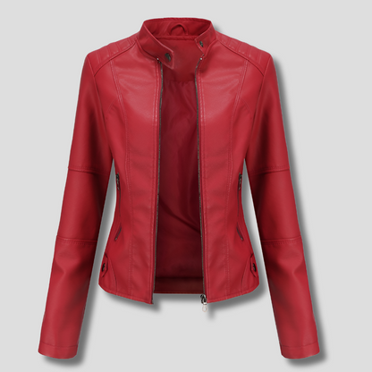 Women's Leather Moto Jacket Red