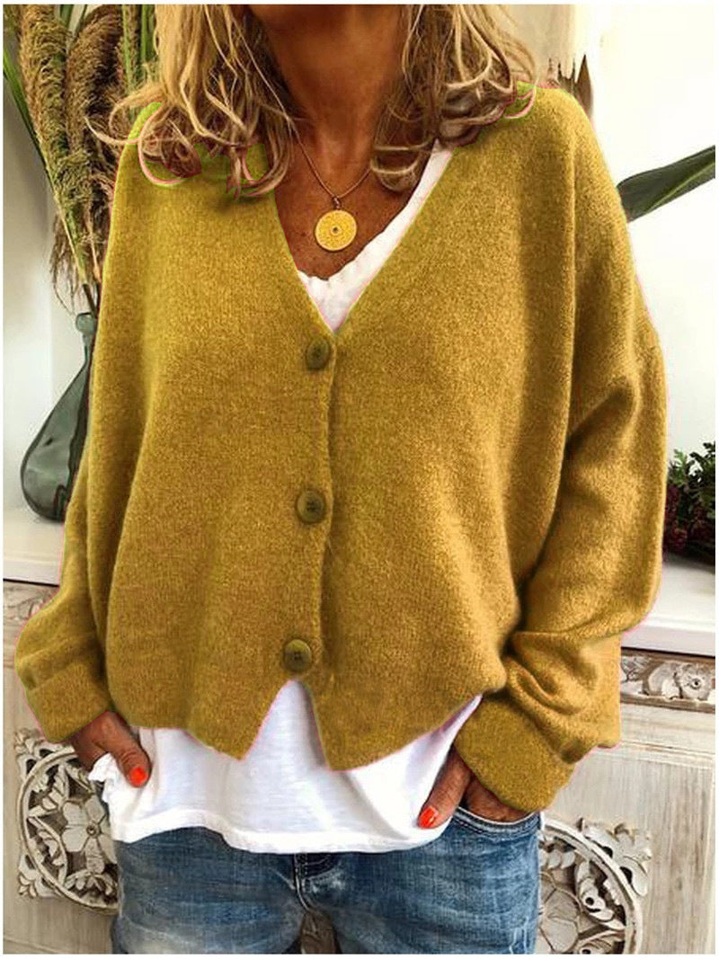 Women's V-Neck Cardigan Button Front Closure