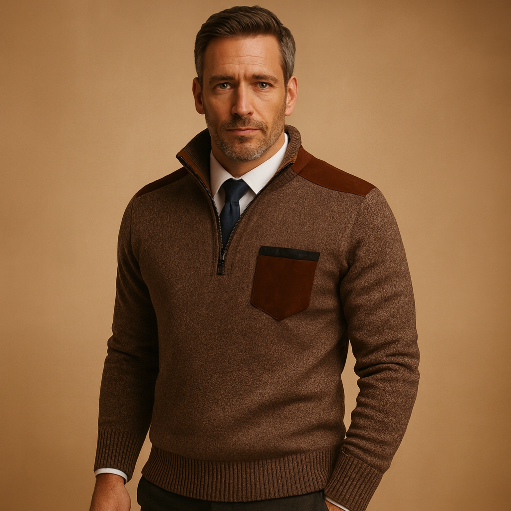Men's Casual Zip Neck Sweater with Pocket - VibreMode