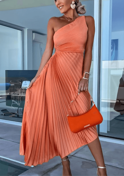 Chic One Shoulder Ruffled Maxi Dress for Women - VibreMode
