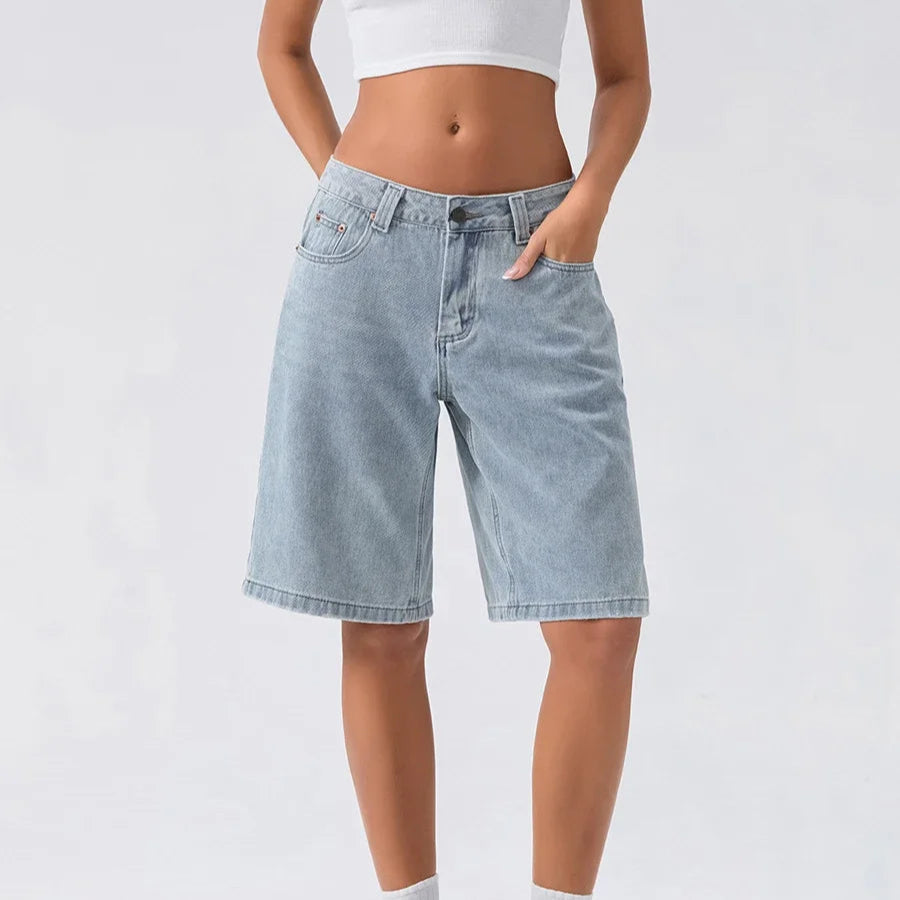 Women's High Waisted Denim Bermuda Shorts - VibreMode