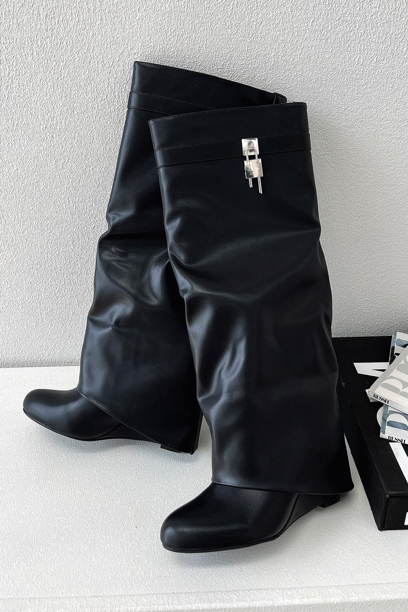 Classic Black Tall Leather Boots