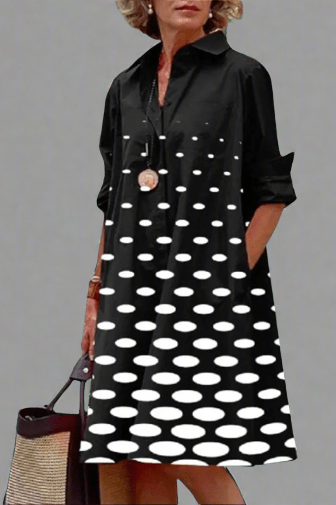 Women's Polka Dot Mini Shirt Dress Cotton Button Down - VibreMode