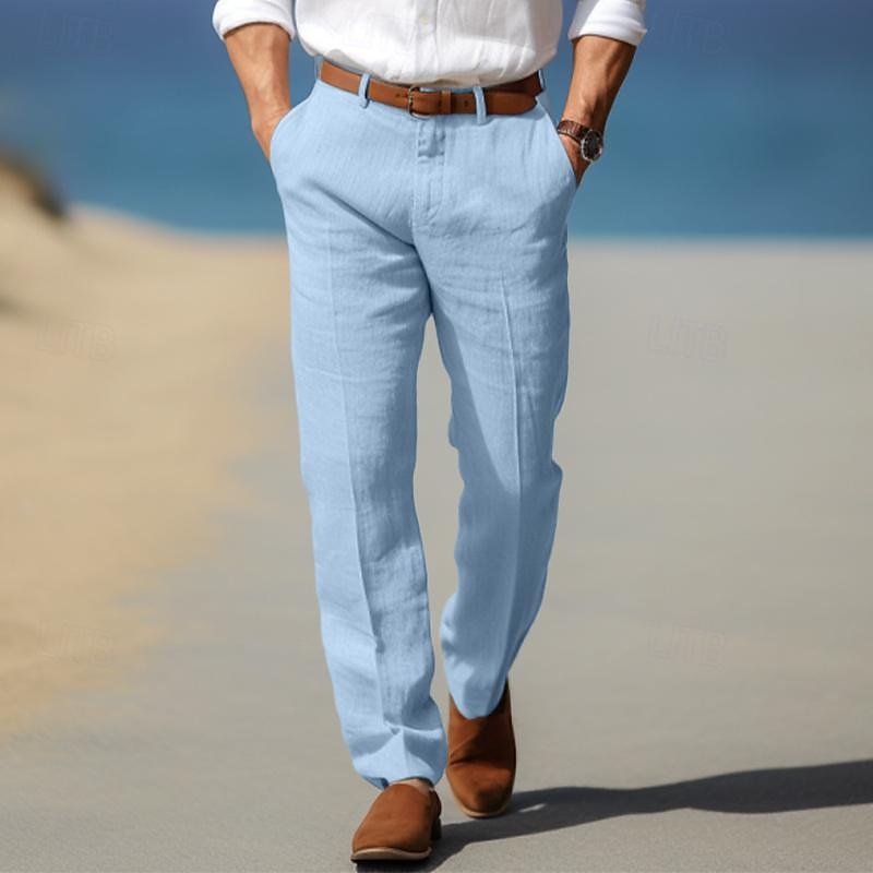 Men's Straight Leg Pants Cotton Belt Loops Side Pockets