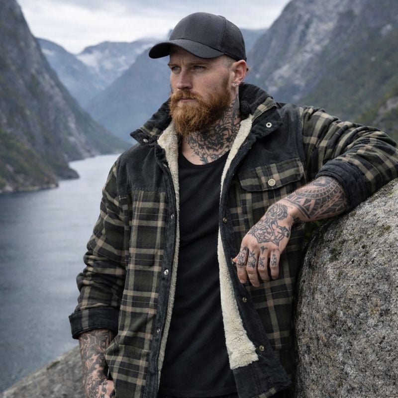 Men's Plaid Snap Front Jacket Shirt - VibreMode