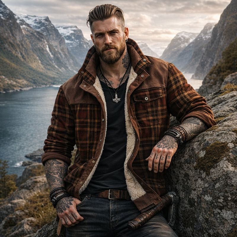 Men's Plaid Snap Front Jacket Shirt