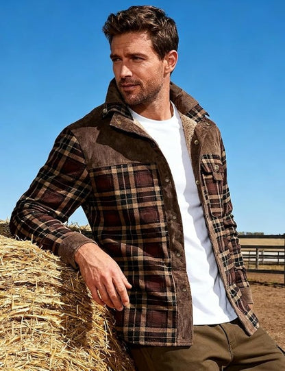 Men's Plaid Snap Front Jacket Shirt