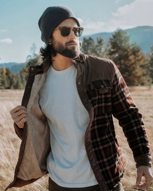 Men's Plaid Snap Front Jacket Shirt