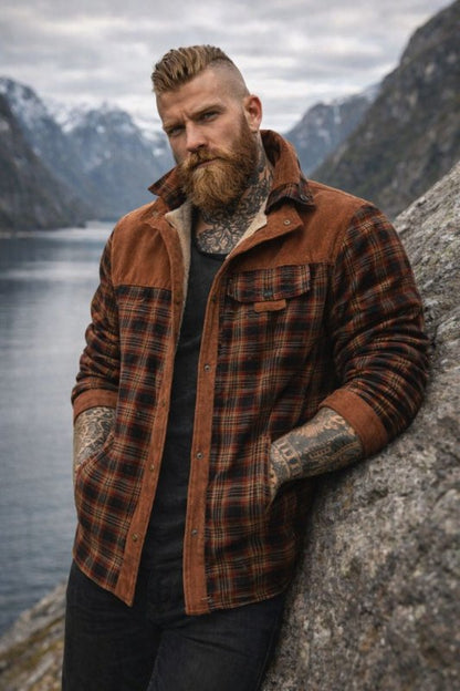 Men's Plaid Snap Front Jacket Shirt