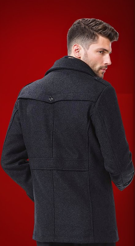 Men's Winter Coat Zip Up Button Detail