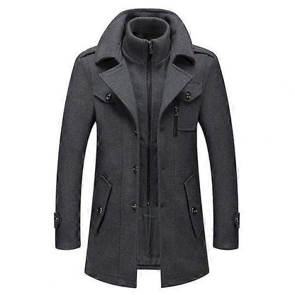 Men's Winter Coat Zip Up Button Detail
