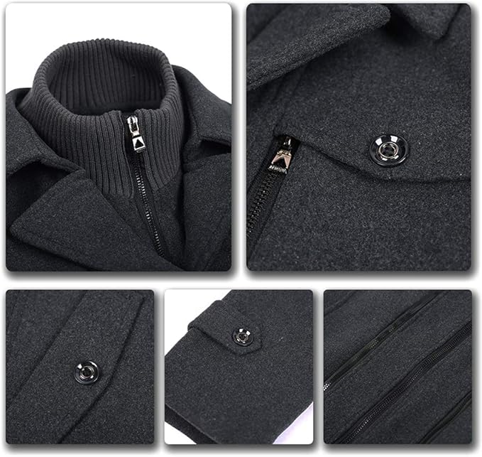 Men's Winter Coat Zip Up Button Detail