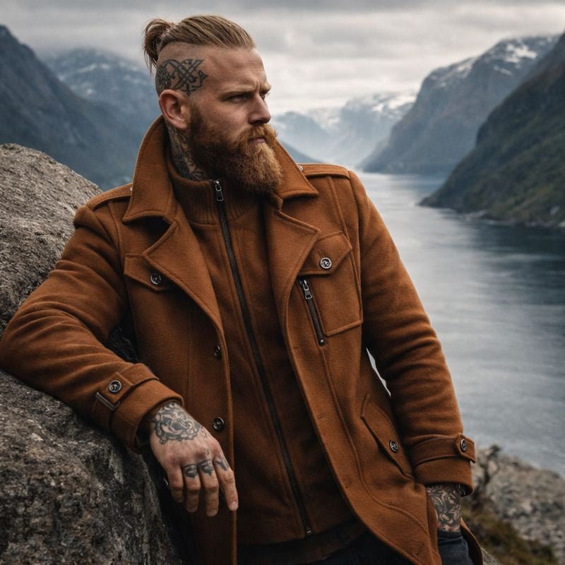 Men's Winter Coat Zip Up Button Detail