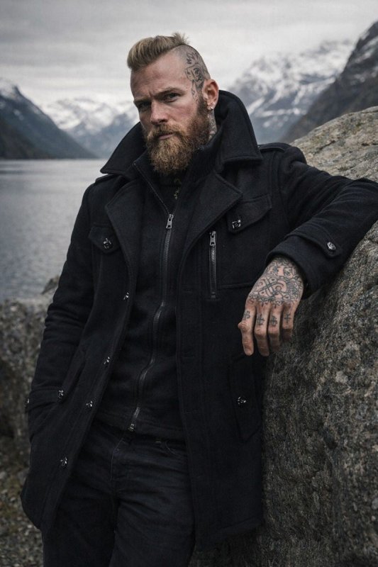 Men's Winter Coat Zip Up Button Detail