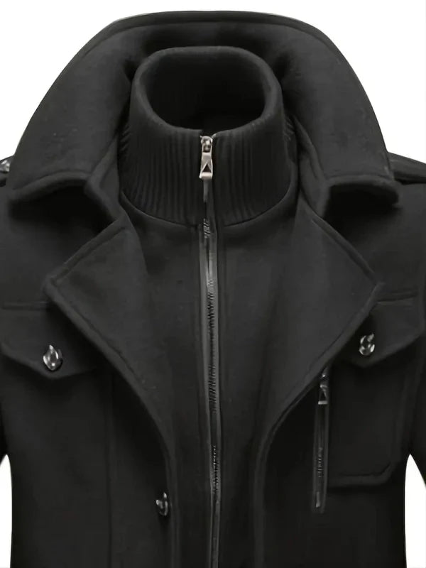Men's Winter Coat Zip Up Button Detail