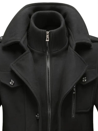 Men's Winter Coat Zip Up Button Detail