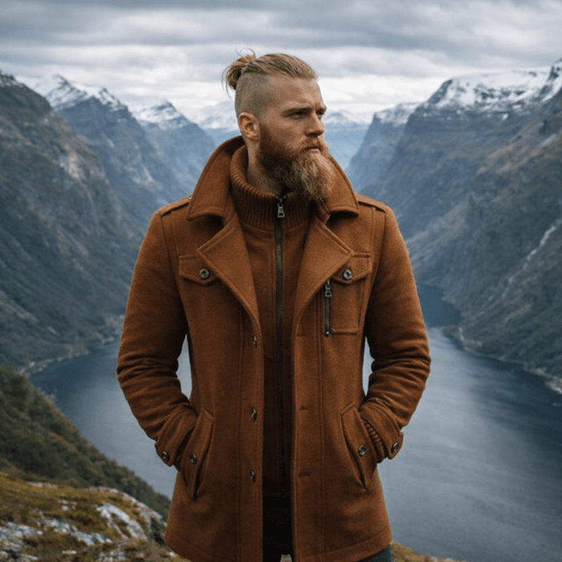 Men's Winter Coat Zip Up Button Detail