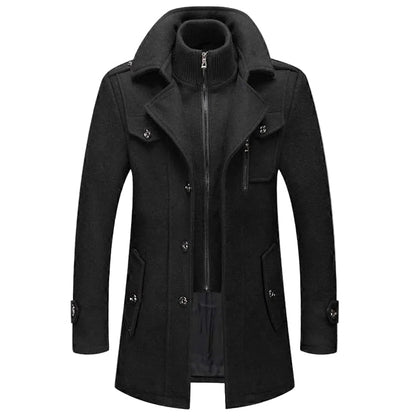 Men's Winter Coat Zip Up Button Detail
