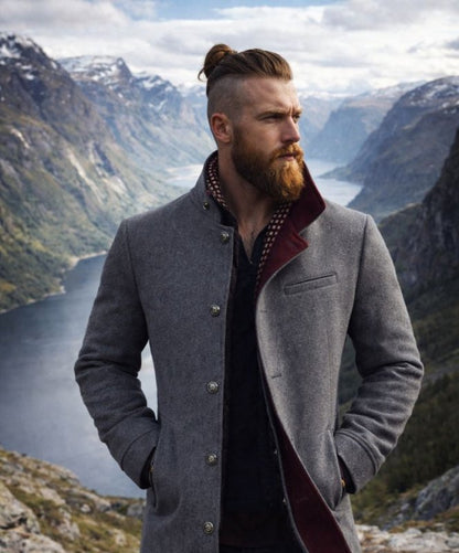 Men's Winter Coat Stand Collar Button Front