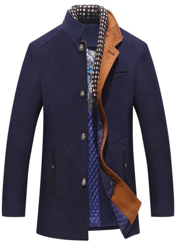 Men's Winter Coat Stand Collar Button Front - VibreMode