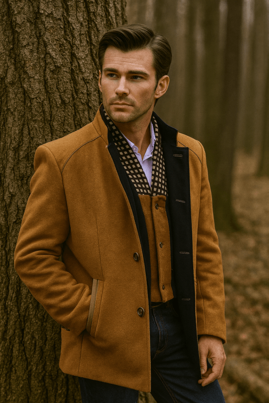 Men's Winter Coat Stand Collar Button Front