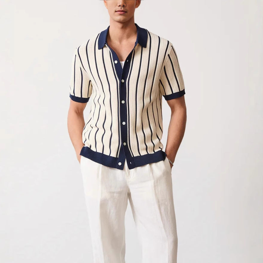 Image of Heath | Men's Vertical Striped Polo Shirt