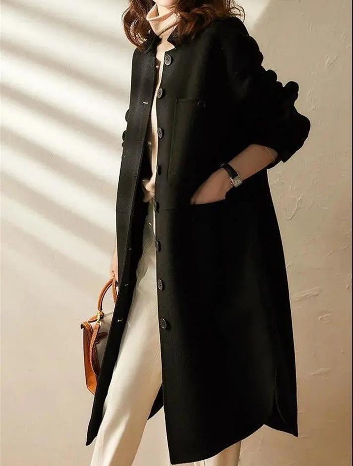 Women's Long Button Front Coat Heather - VibreMode