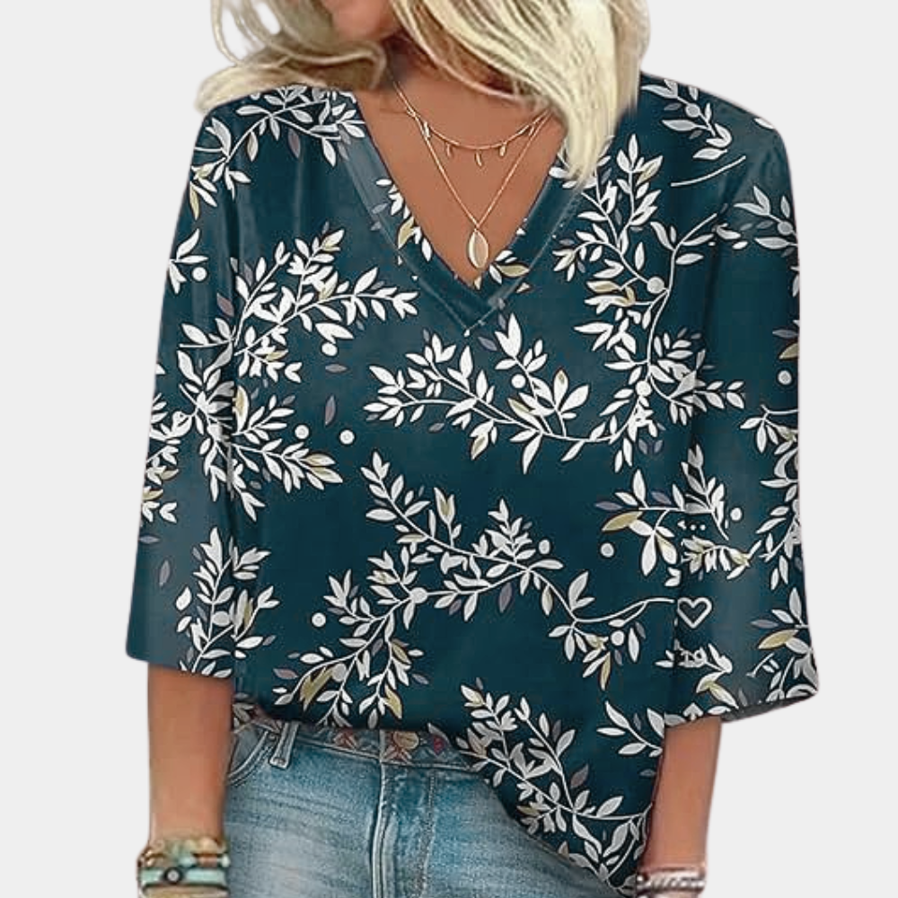 Women's Floral V-Neck Blouse - VibreMode
