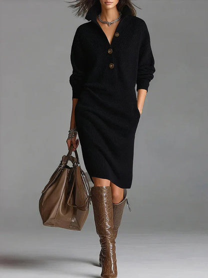 Women's Long Sleeve Midi Sweater Dress - VibreMode