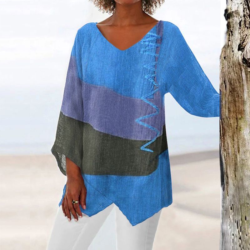 Women's Long V-Neck Shirt Crystal Design