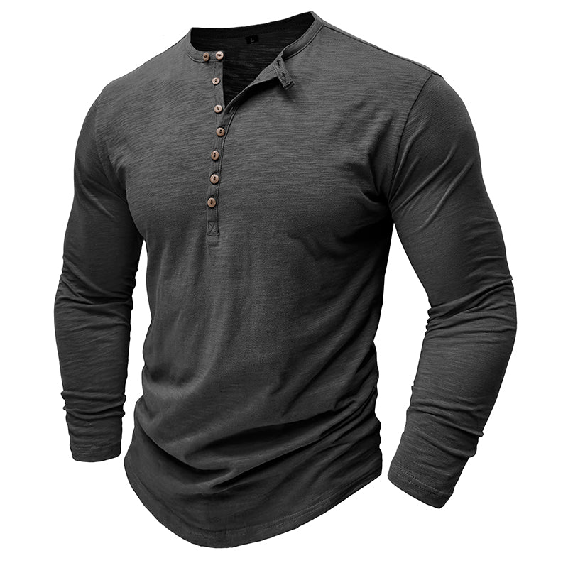 Men's Long Sleeve Henley Shirt Textured Button Front