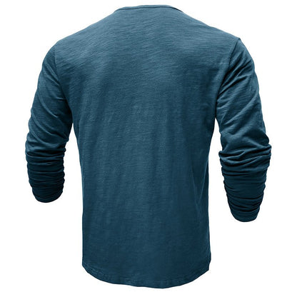 Men's Long Sleeve Henley Shirt Textured Button Front