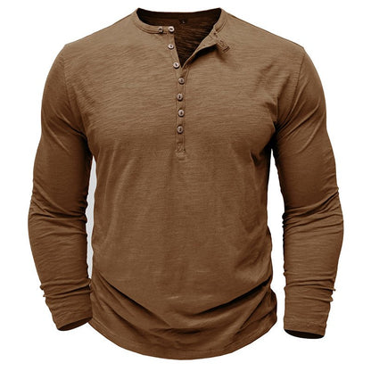 Men's Long Sleeve Henley Shirt Textured Button Front